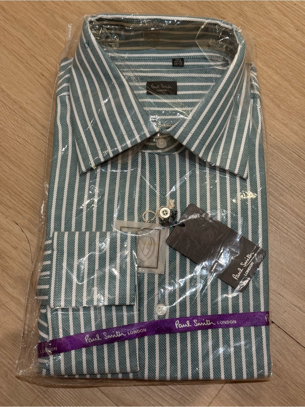 Paul Smith Men's Teal and White Stripe Dress Shirt
